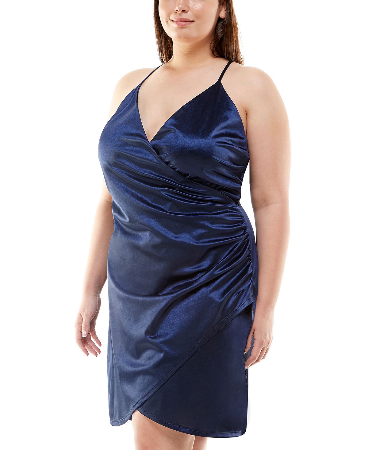 Speechless Women's Satin Faux Wrap Dress Blue Size 18W