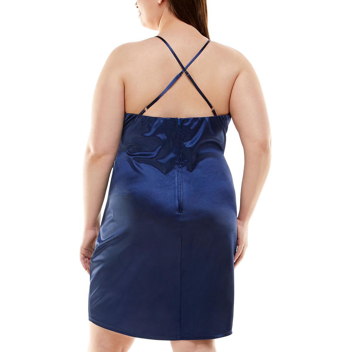 Speechless Women's Satin Mini Wrap Dress Blue Size 24W