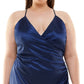 Speechless Women's Satin Mini Wrap Dress Blue Size 24W