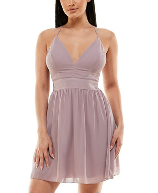 Speechless Junior's Chiffon Cross Back Party Dress Purple Size 17