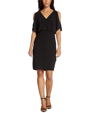 Adrianna Papell Women's Beaded Trim Pintucked Dress Black Size 6