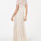 Adrianna Papell Women's Beaded Short Sleeve Gown Brown Size 10