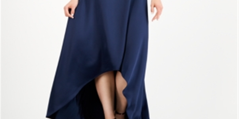 Adrianna Papell Women's Metallic Embroidered Evening Dress Blue Size 12