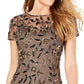 Adrianna Papell Women's Floral Embroidered Beaded Trumpet Gown in Lead Brown Size 4