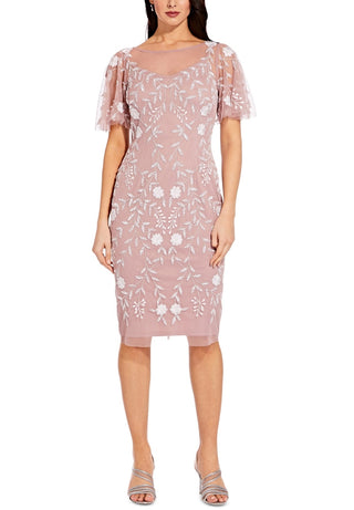 Adrianna Papell Women's Embellished Flutter Sleeve Sheath Dress Pink Size 4