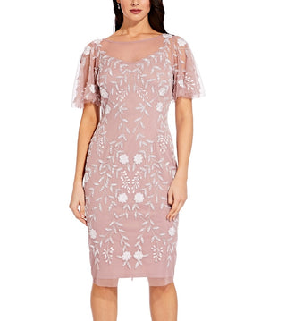 Adrianna Papell Women's Embellished Flutter Sleeve Sheath Dress Pink Size 4