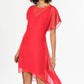 Adrianna Papell Women's Sheer Overlay V Twist Back Lined Flutter Sleeve Illusion Neckline Midi Dress Coral Size X-Large