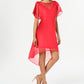 Adrianna Papell Women's Sheer Overlay V Twist Back Lined Flutter Sleeve Illusion Neckline Midi Dress Coral Size X-Large
