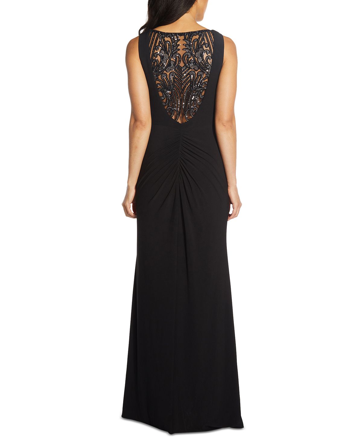 Adrianna Papell Women's Embellished Back Asymmetrical Gown Black Size 4