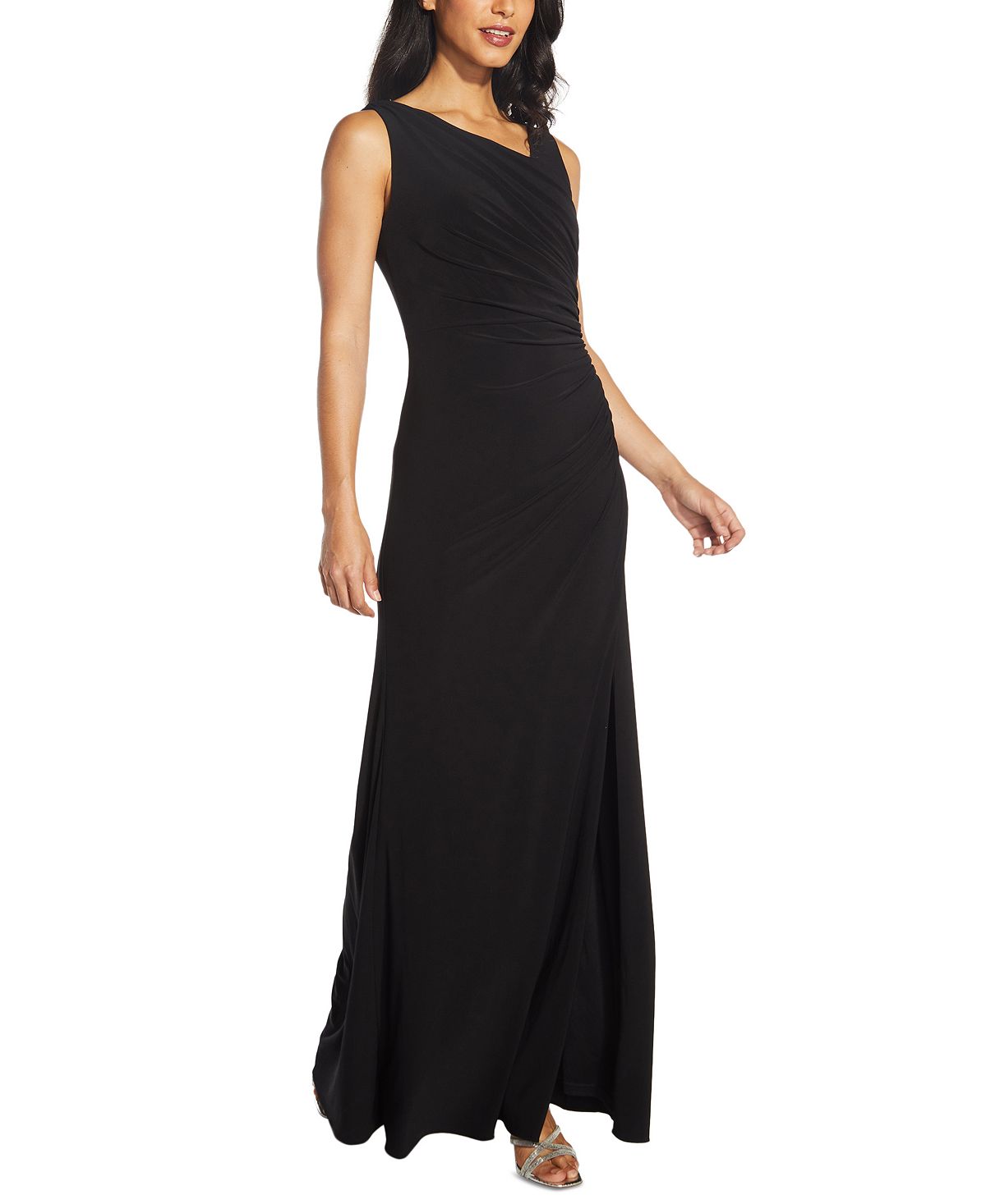 Adrianna Papell Women's Embellished Back Asymmetrical Gown Black Size 4