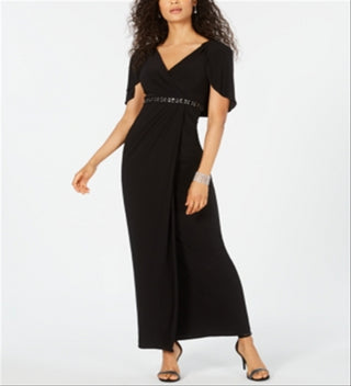 Adrianna Papell Women's Embellished Capelet Gown Black Size 16