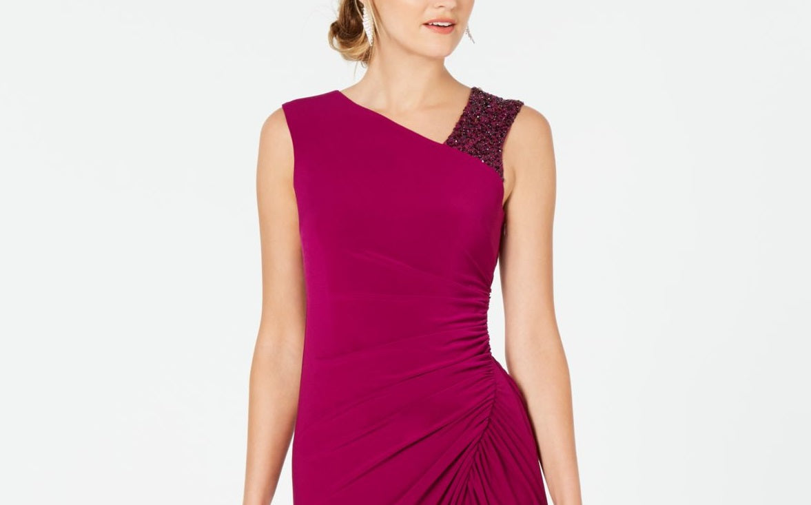 Adrianna Papell Women's Sequined Sleeveless Jewel Neck Maxi Sheath Evening Dress Pink Size 16