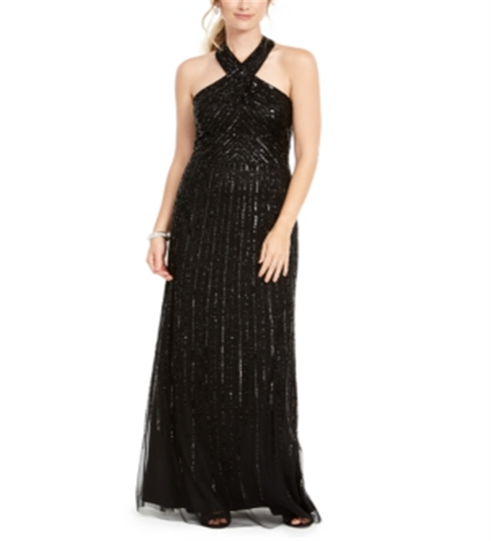 Adrianna Papell Women's Halter Beaded Gown Black Size 14