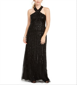 Adrianna Papell Women's Halter Beaded Gown Black Size 14