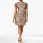 Adrianna Papell Women's Damask Sequined Mesh Dress Brown Size 14