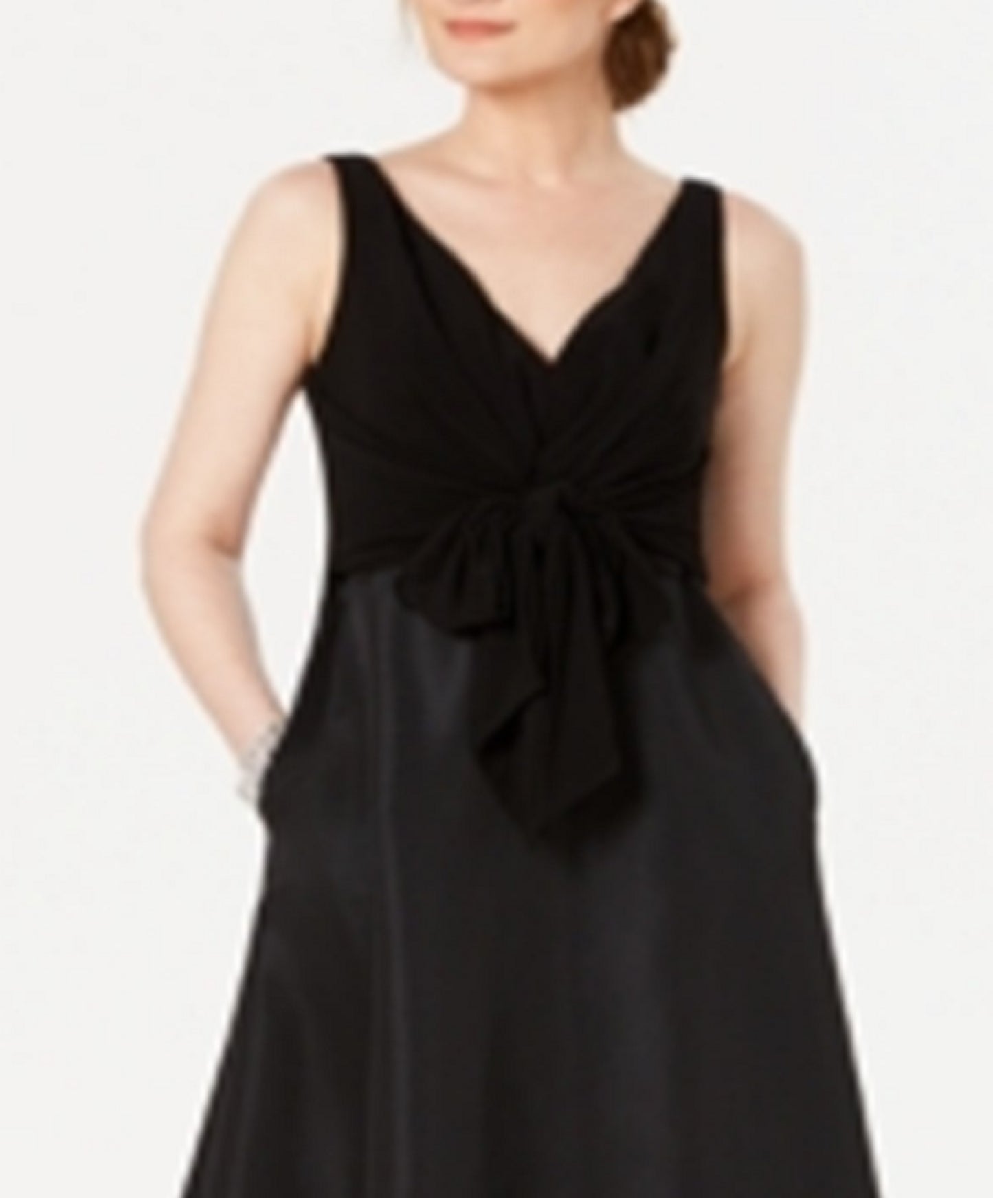 Adrianna Papell Women's V Neck Tie Waist Gown Black Size 16