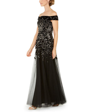 Adrianna Papell Women's Embellished Velvet Gown Black Size 12
