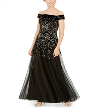 Adrianna Papell Women's Embellished Velvet Gown Black Size 12