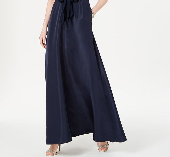 Adrianna Papell Women's V Neck Tie Waist Gown Blue Size 6