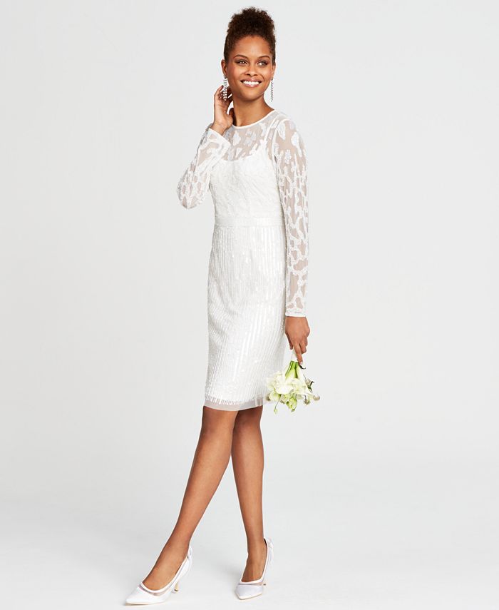 Adrianna Papell Women's Beaded Illusion Sheath Dress White Size 6