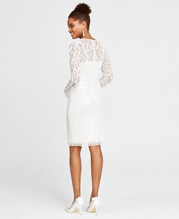 Adrianna Papell Women's Beaded Illusion Sheath Dress White Size 6