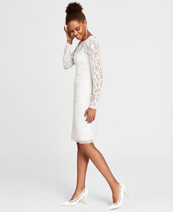 Adrianna Papell Women's Beaded Illusion Sheath Dress White Size 6