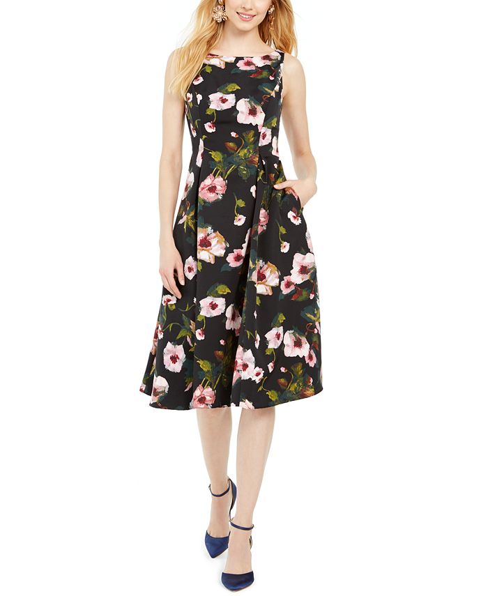 Adrianna Papell Women's Floral a Line Dress Black Size 12