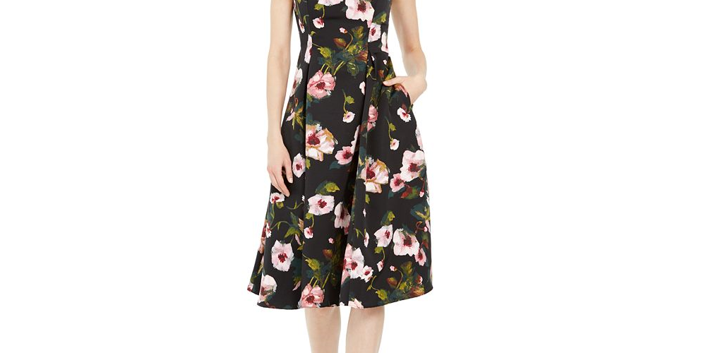 Adrianna Papell Women's Floral a Line Dress Black Size 12