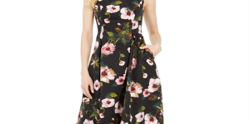 Adrianna Papell Women's Floral a Line Dress Black Size 12