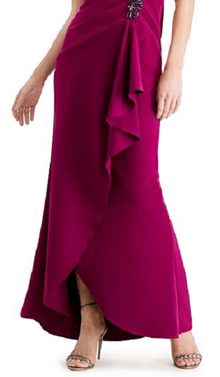 Adrianna Papell Women's Cascade Ruffle Gown Pink Size 10