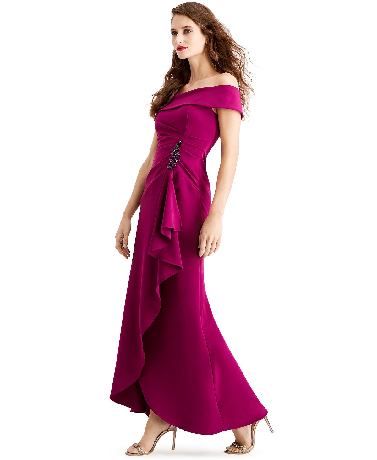 Adrianna Papell Women's Cascade Ruffle Gown Pink Size 14