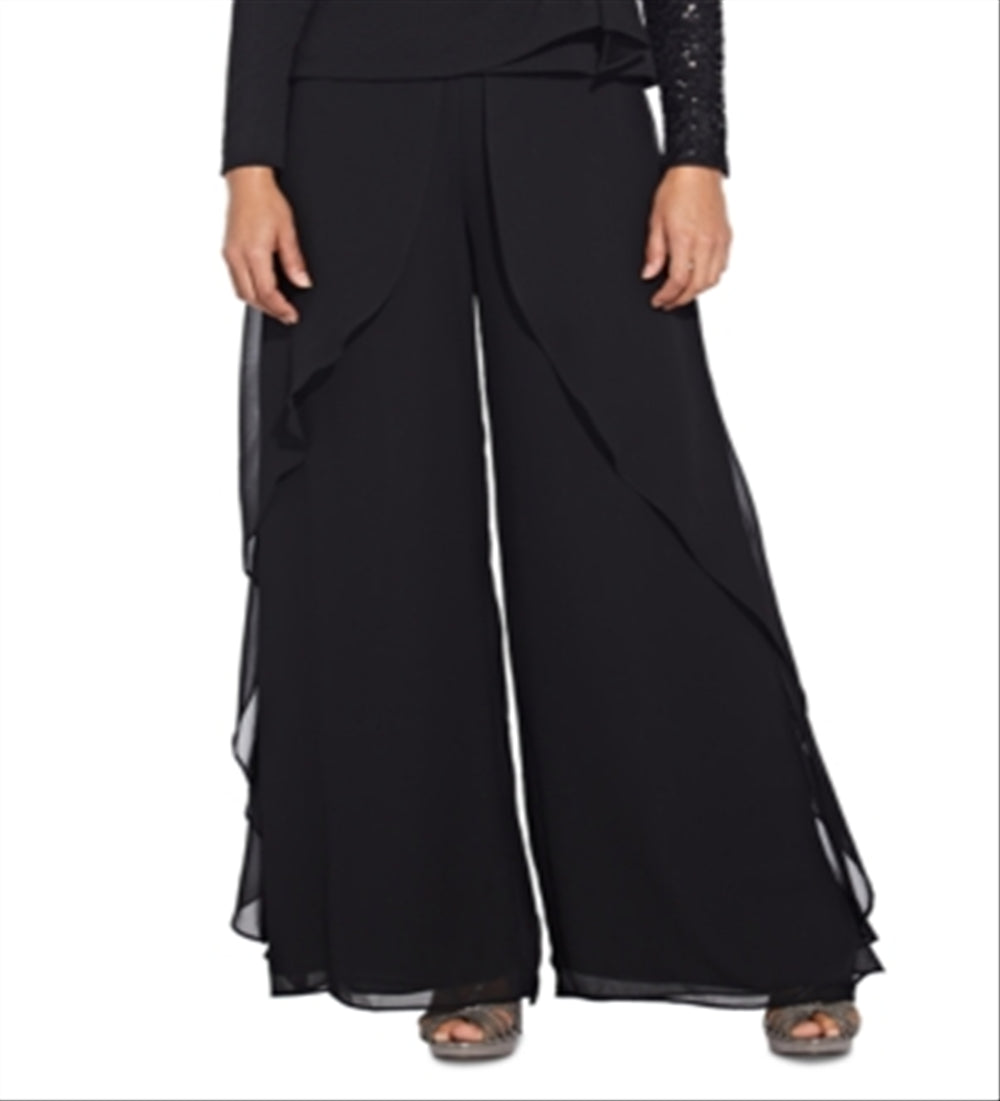 Adrianna Papell Women's Chiffon Ruffle Pants Black Size 18