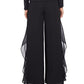 Adrianna Papell Women's Chiffon Ruffle Pants Black Size 18