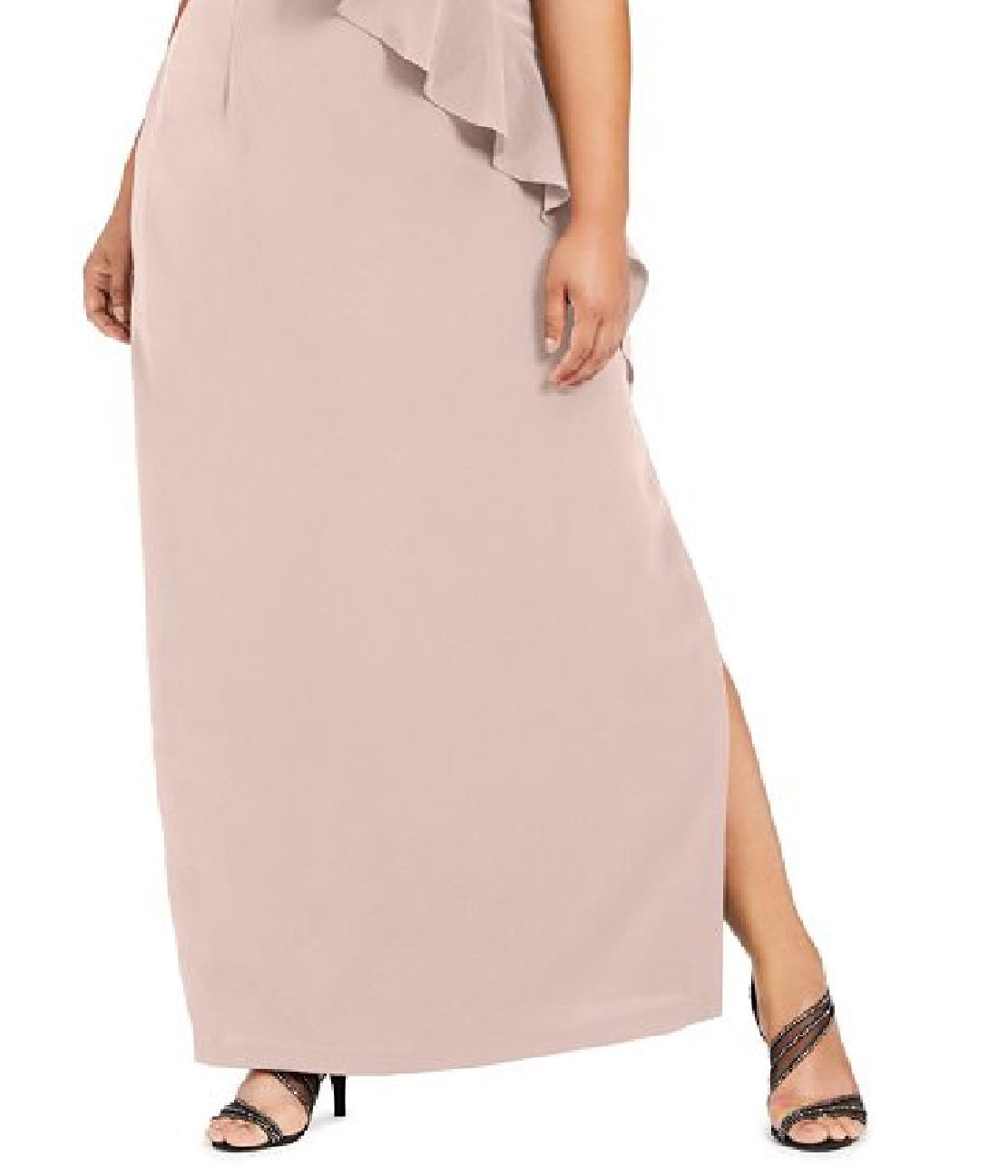 Adrianna Papell Women's Ruffled Slitted Zippered Short Sleeve Off Shoulder Maxi Evening Sheath Dress Pink Size 22