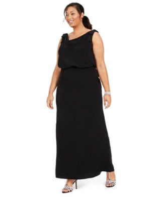 Adrianna Papell Women's Blouson Cowl Neck Gown Black Size 20