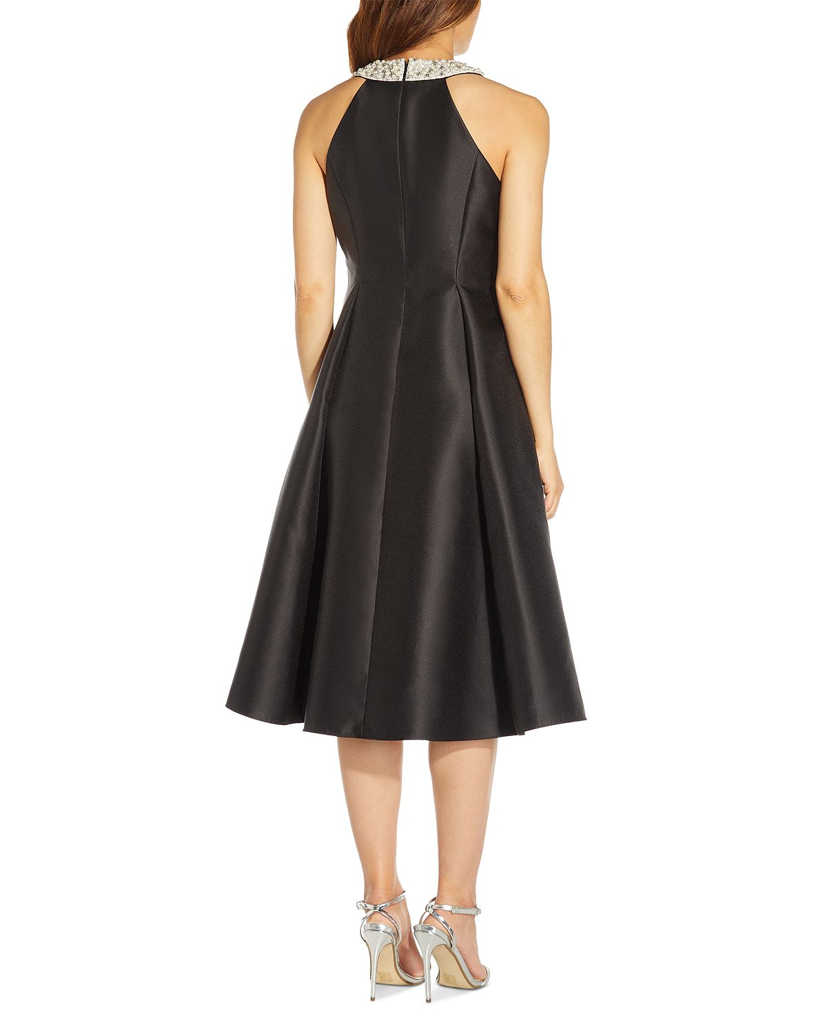 Adrianna Papell Women's Beaded Neck Mikado Dress Black Size 10