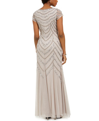 Adrianna Papell Women's Embellished Godet Inset Gown Gray Size 2