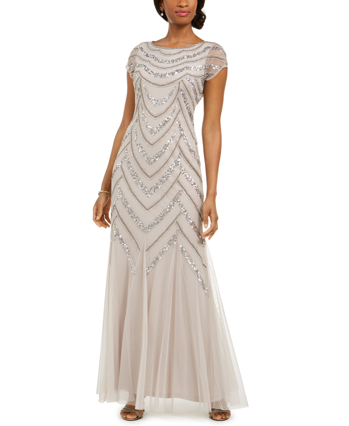Adrianna Papell Women's Embellished Godet Inset Gown Gray Size 2