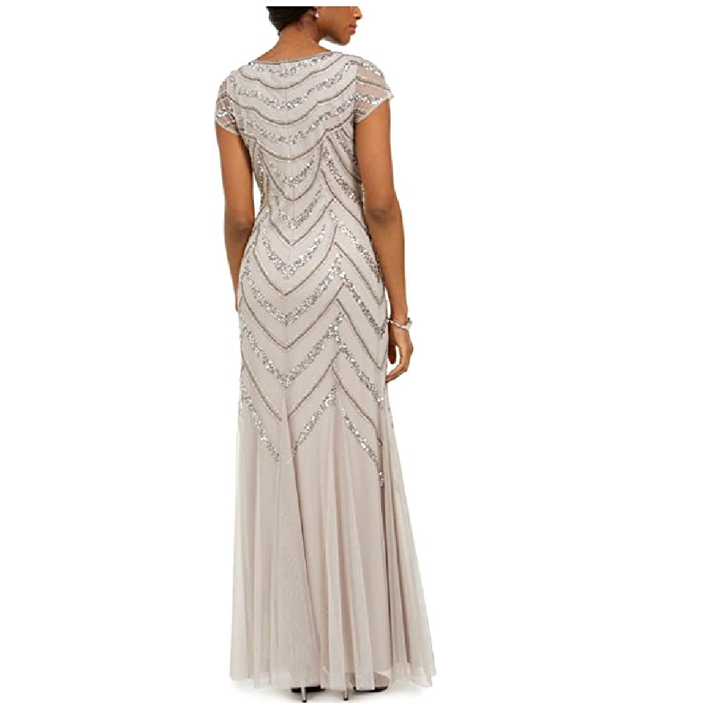 Adrianna Papell Women's Embellished Godet Inset Gown Gray Size 4