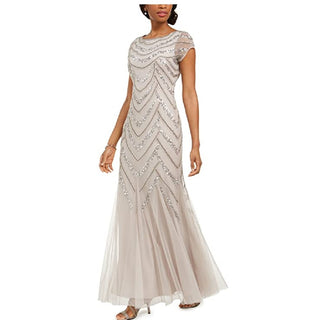 Adrianna Papell Women's Embellished Godet Inset Gown Gray Size 4