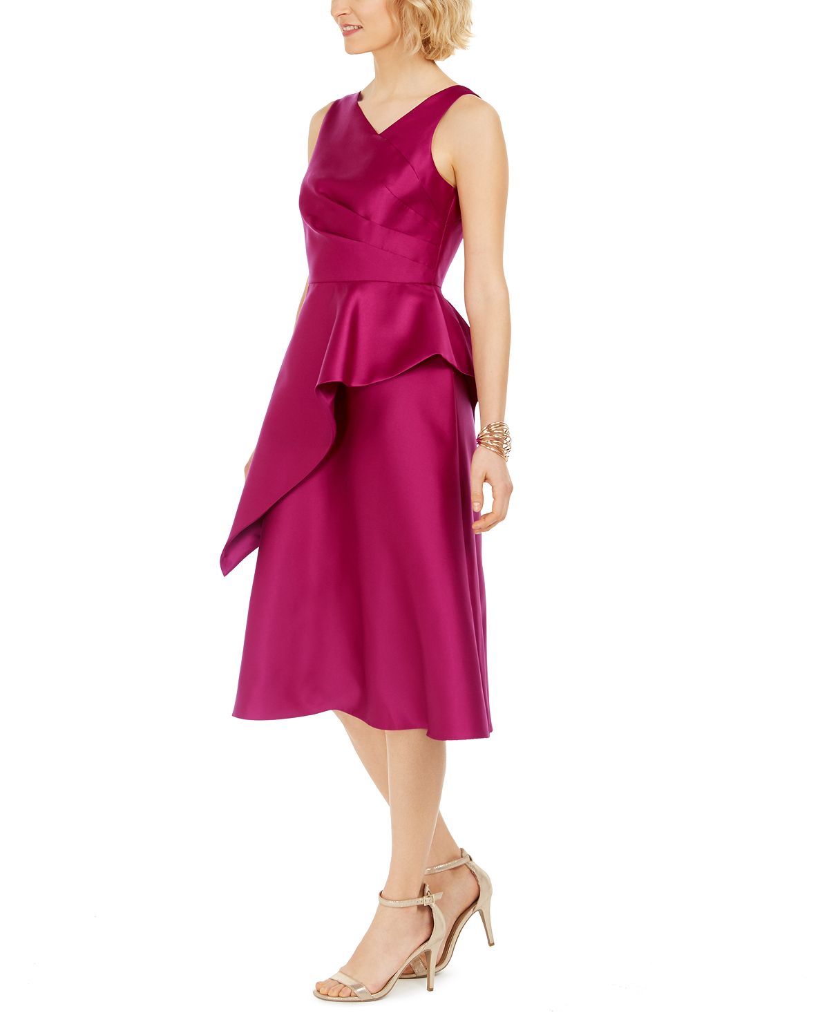 Adrianna Papell Women's Solid Sleeveless V Neck Knee Length Fit Flare Formal Dress Pink Size 6