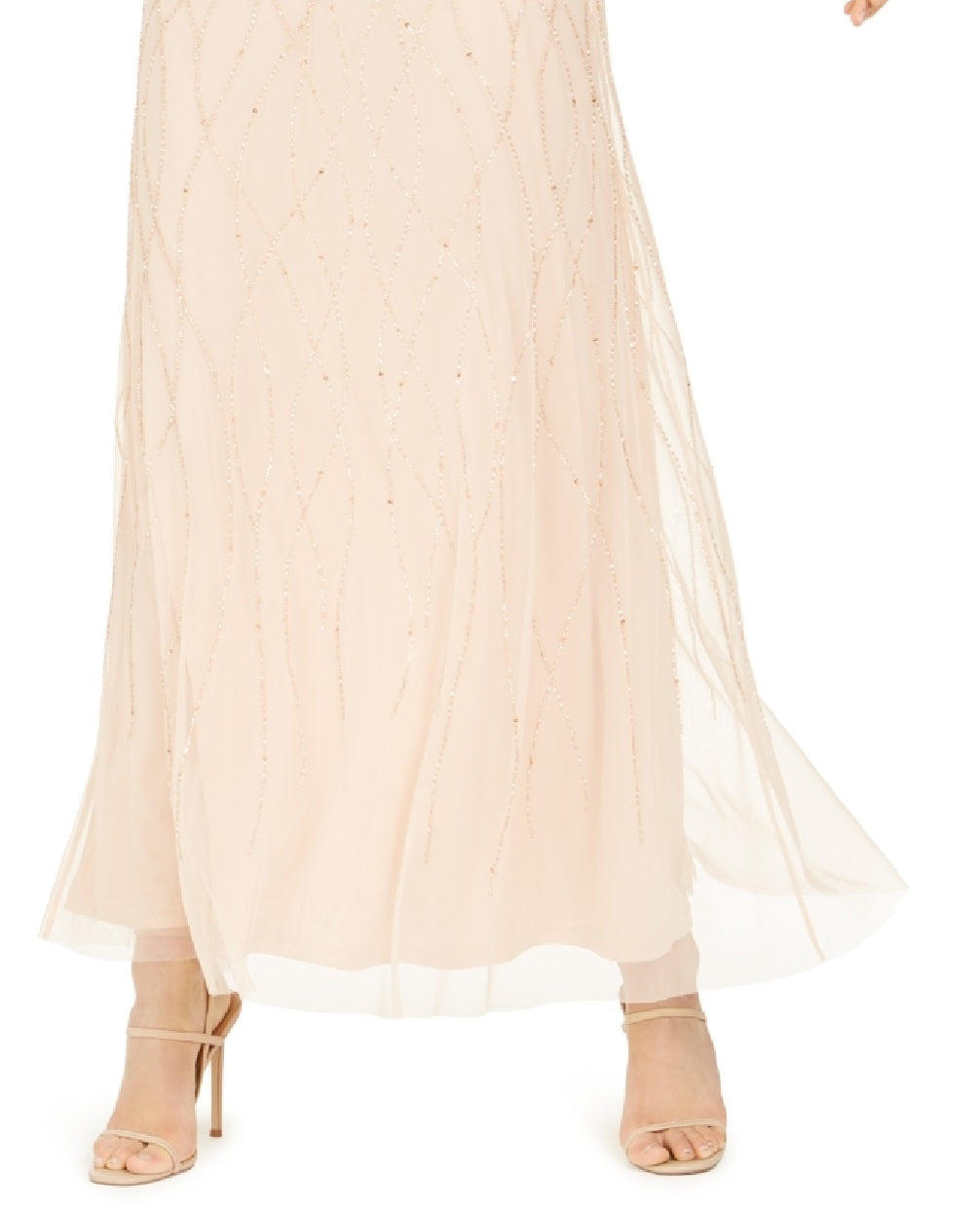 Adrianna Papell Women's Short Sleeve Embellished Overlay Gown Brown Size 16