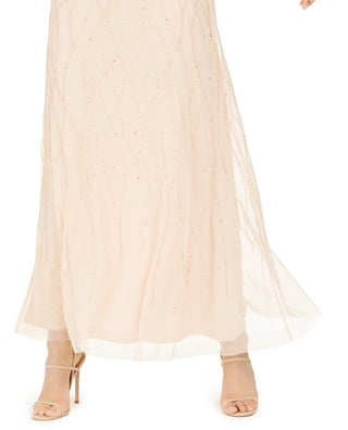 Adrianna Papell Women's Short Sleeve Embellished Overlay Gown Brown Size 16