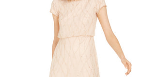 Adrianna Papell Women's Short Sleeve Embellished Overlay Gown Brown Size 16