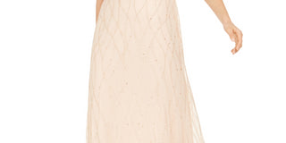 Adrianna Papell Women's Short Sleeve Embellished Overlay Gown Brown Size 16