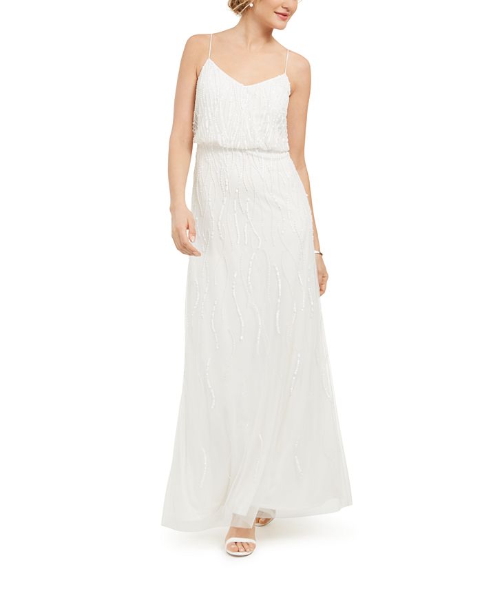 Adrianna Women's Papell Embellished Blouson Gown White Size 8