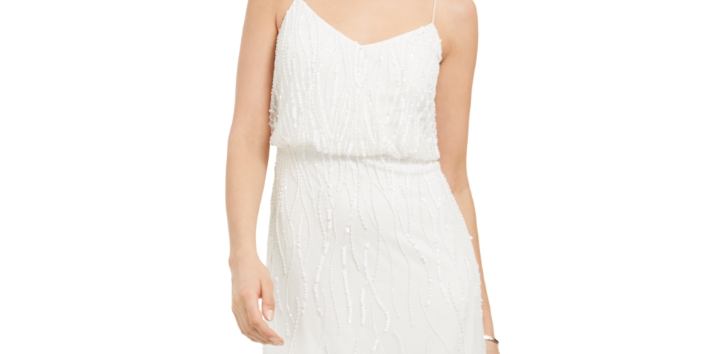 Adrianna Women's Papell Embellished Blouson Gown White Size 8