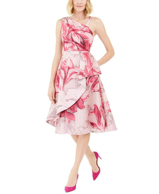 Adrianna Papell Women's Printed Mikado MIDI Dress Pink Size 16