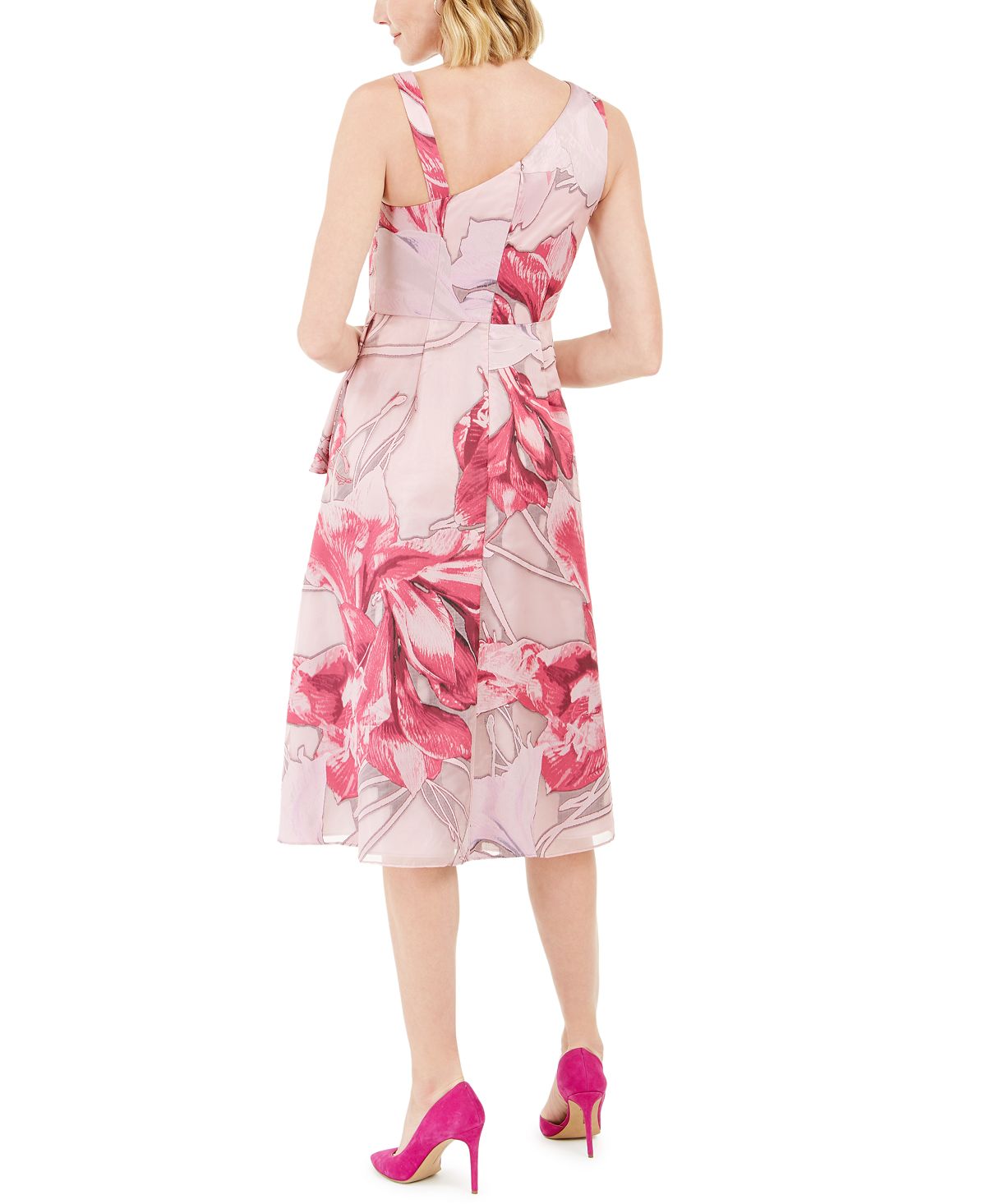 Adrianna Papell Women's Printed Mikado MIDI Dress Pink Size 16