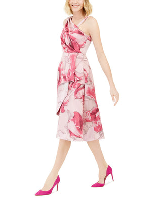 Adrianna Papell Women's Printed Mikado MIDI Dress Pink Size 16